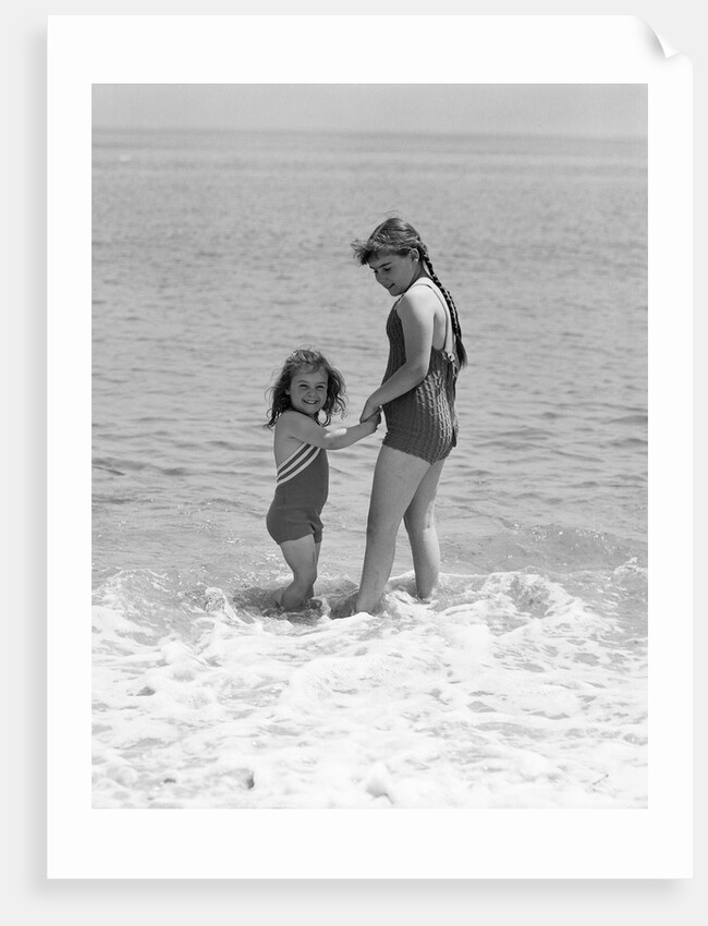 Two Sisters Playing In The Water by Anonymous