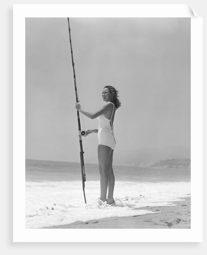 Woman Fishing on Surf by Anonymous