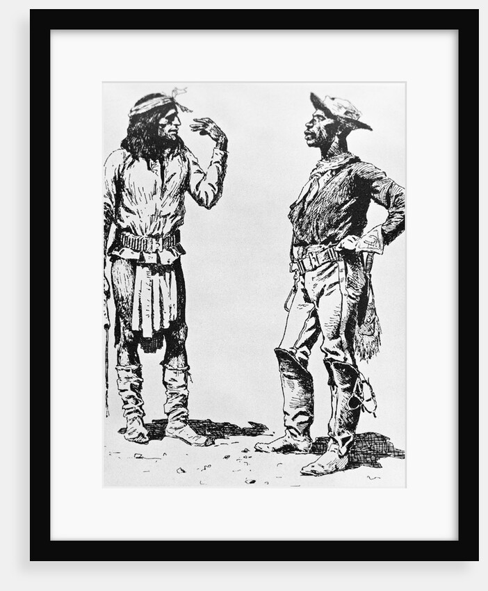 Illustration of Native American Communicating in Sign Language to Black Cavalryman by Frederic Remington