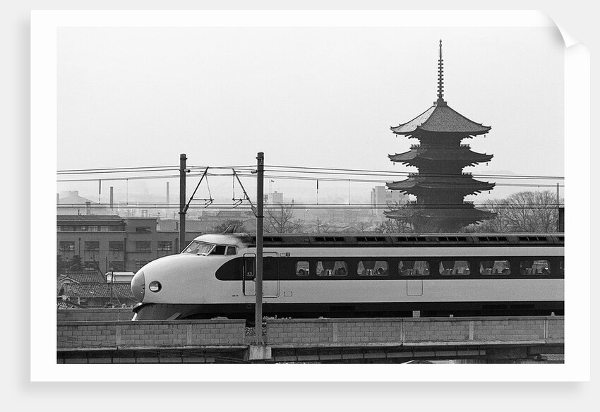 Bullet Train Running Past Pagodas by Anonymous