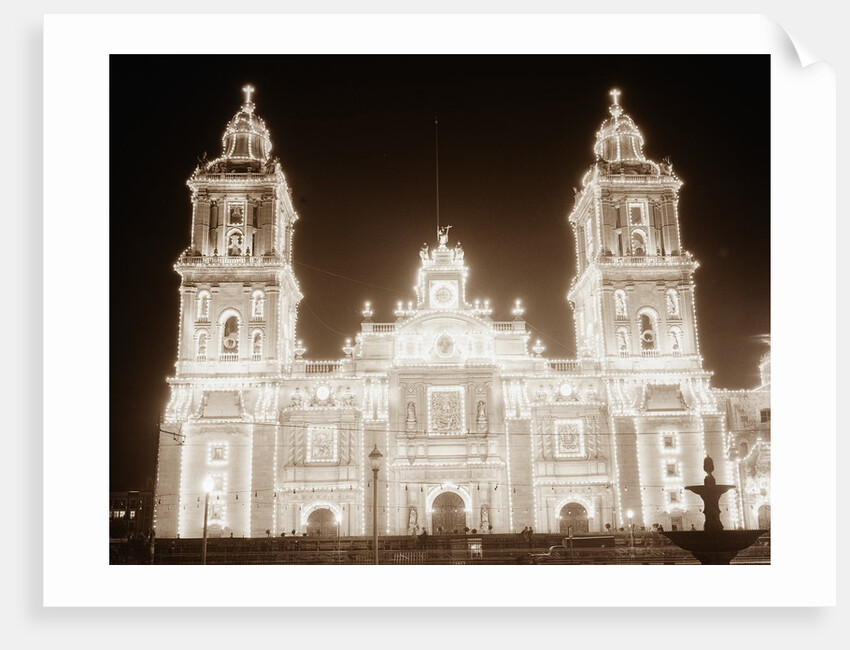 Mexican Temple Lighted For Celebration by Anonymous