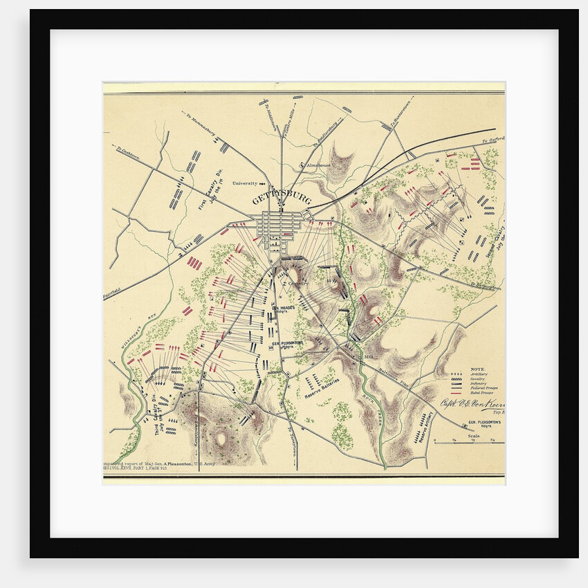 Map Of Gettysburg with Troop Positions by Anonymous
