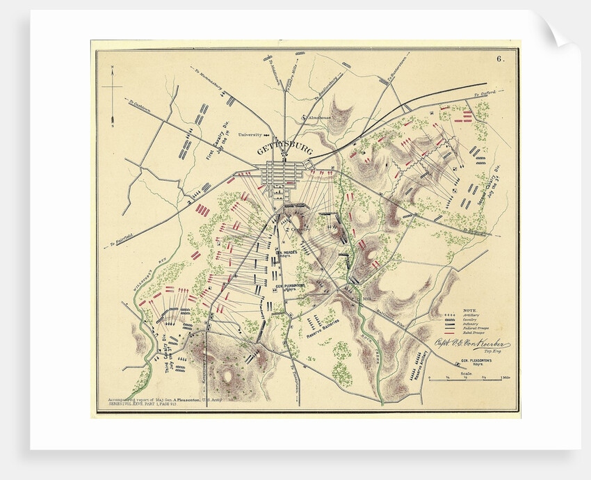 Map Of Gettysburg with Troop Positions by Anonymous