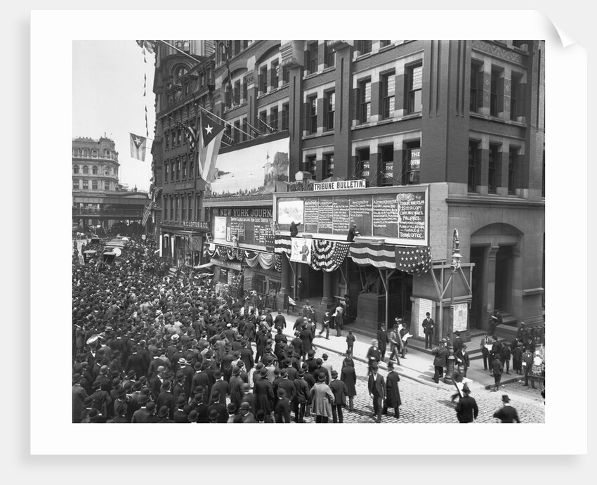 Crowd Reads News Boards at Tribune Building by Anonymous