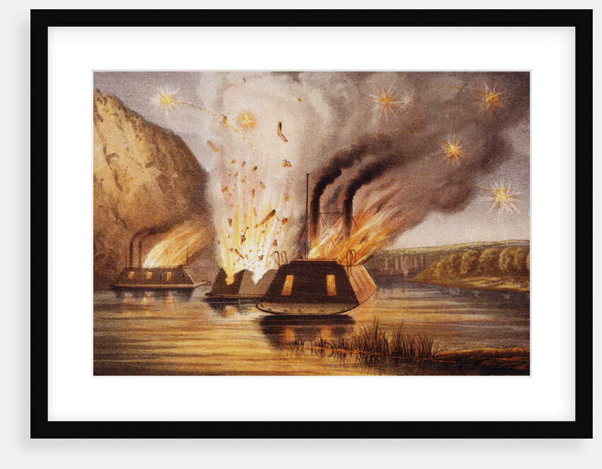 Lithograph Depicting the Destruction of the James River Fleet by Anonymous