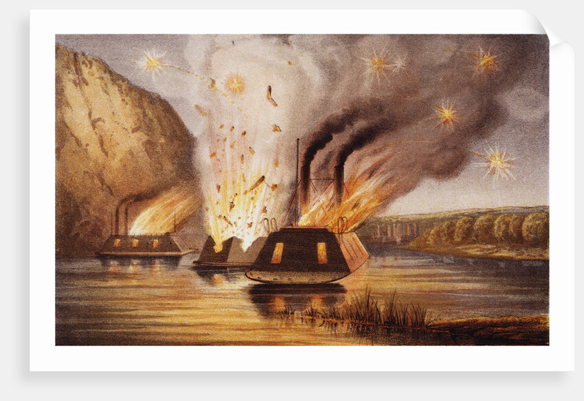 Lithograph Depicting the Destruction of the James River Fleet by Anonymous