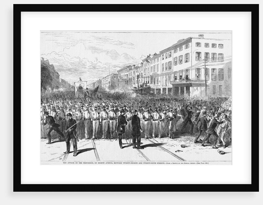 The Attack on the Procession, on Eighth Avenue, Between Twenty-Fourth and Twenty-Fifth Streets Newspaper Illustration by Anonymous