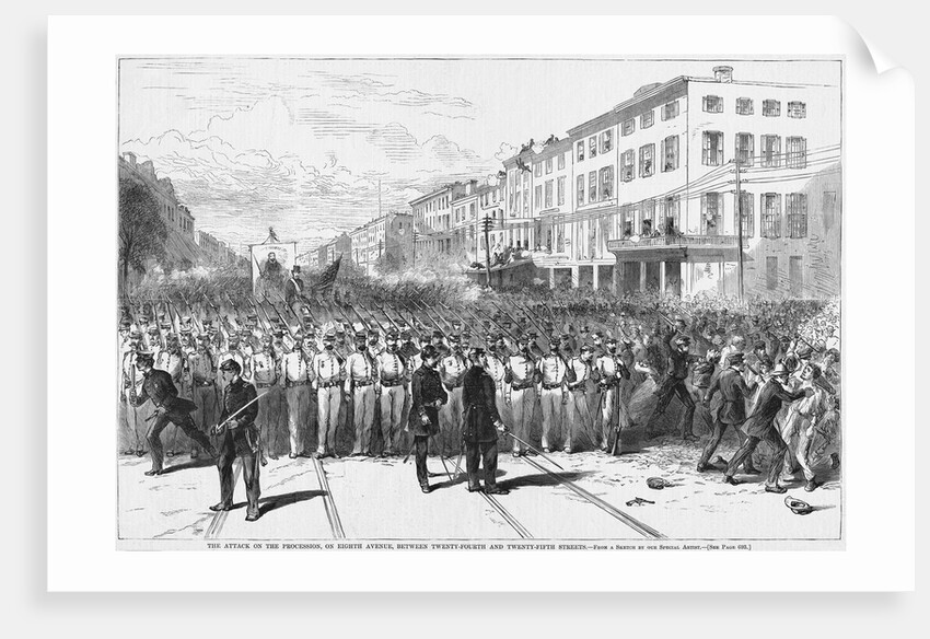 The Attack on the Procession, on Eighth Avenue, Between Twenty-Fourth and Twenty-Fifth Streets Newspaper Illustration by Anonymous