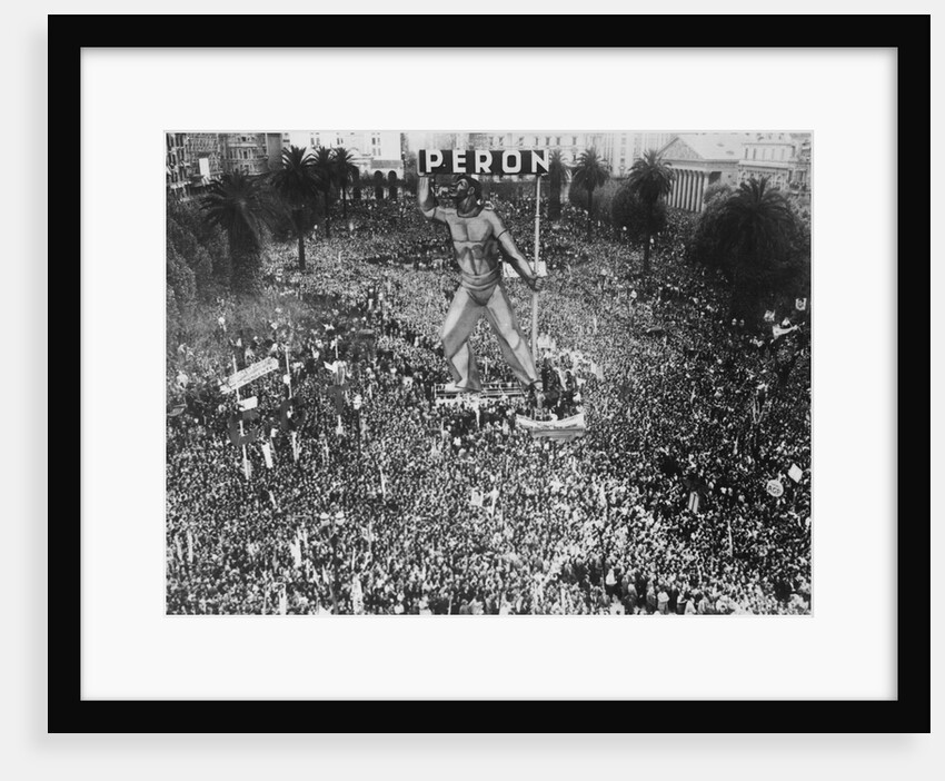 Massive Crowd Attending Rally Under Statue with Peron Inscription by Anonymous