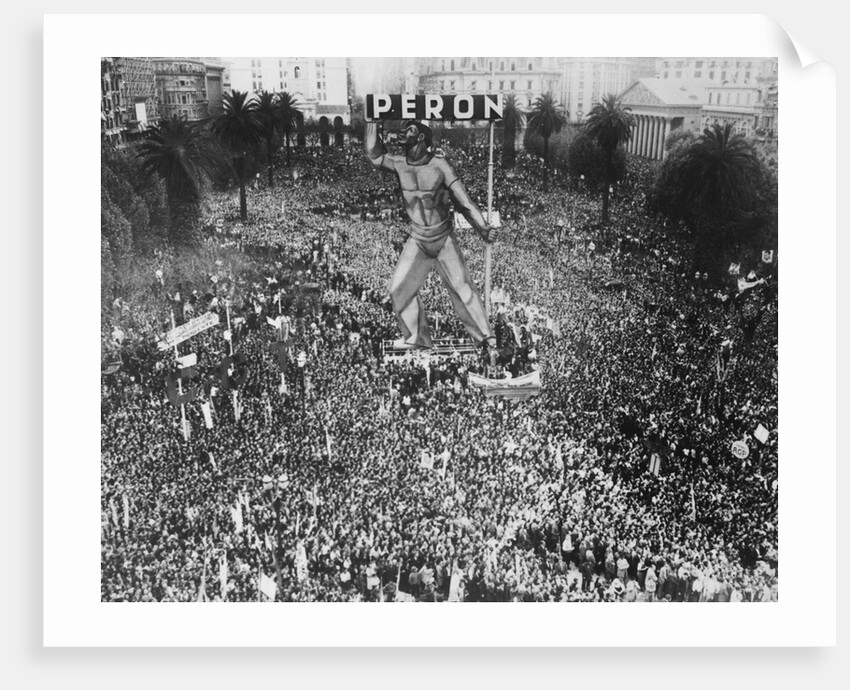 Massive Crowd Attending Rally Under Statue with Peron Inscription by Anonymous