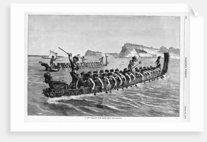 A New Zealand War Canoe Race Illustration by Anonymous