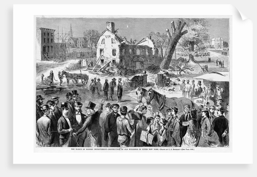 The March of Modern Improvement - Destruction of old Building in Upper New York Illustration by Anonymous