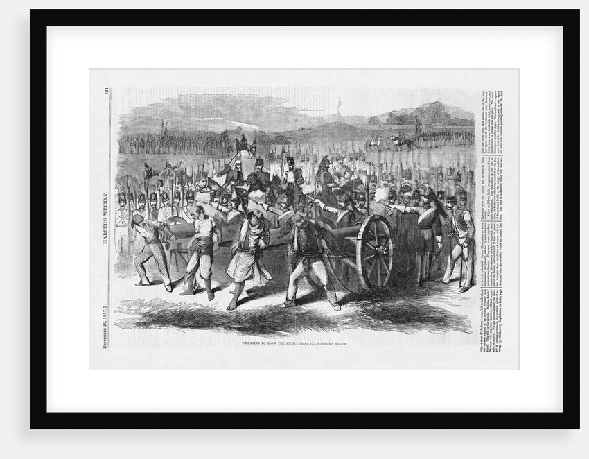 Preparing to Blow the Sepoys from the Cannon's Mouth Magazine Illustration Published in Harper's Weekly by Anonymous