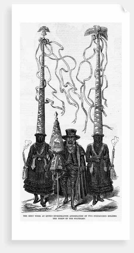 The Holy Week at Quito - Burgomaster Accompanied by Two Cucuruchus Holding the Cords of the Standard by Anonymous