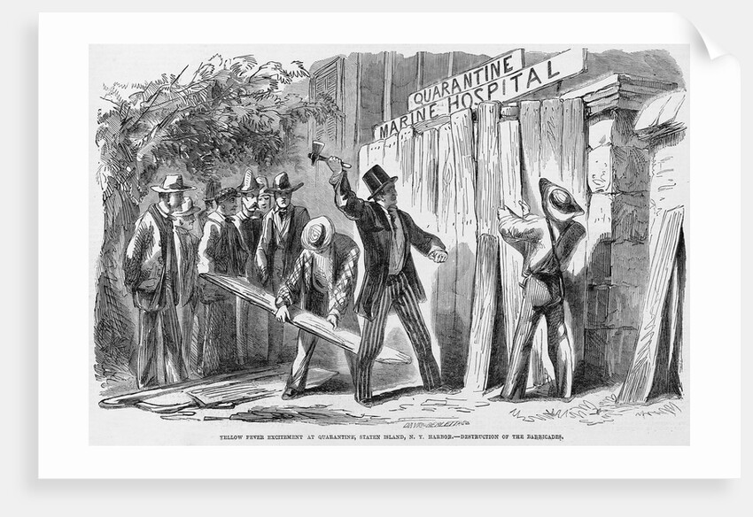 Yellow Fever Excitement at Quarantine, Staten Island, N.Y. Harbor, Destruction of the Barricades Illustration by Anonymous