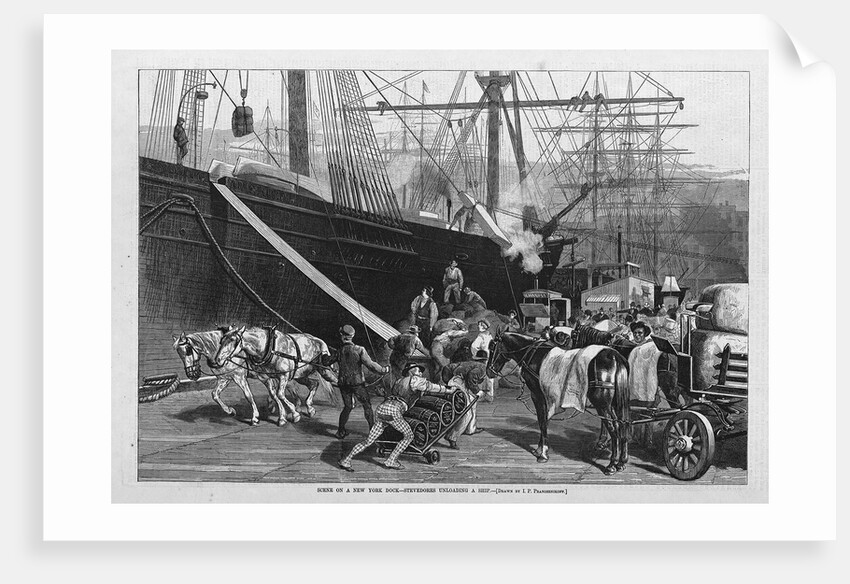Scene on a New York dock - stevedores unloading a ship by I. P. Pranishnikoff