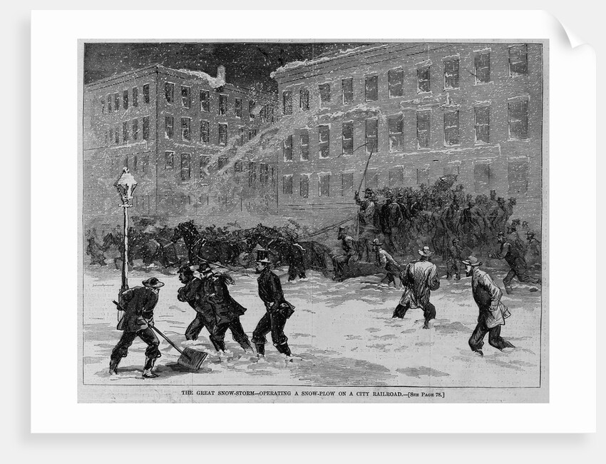 The great snow-storm - operating a snow-plow on a city railroad by Anonymous