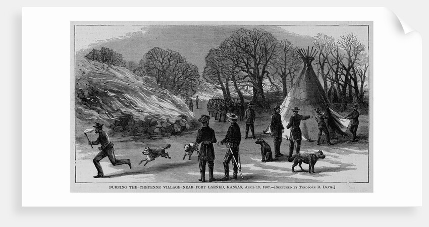 Burning the Cheyenne village near Fort Larned, Kansas, April 19, 1867 by Theodore R. Davi