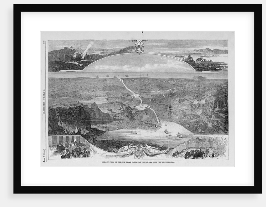 Birds-Eye View of the Suez Canal Magazine Illustration Published in Harper's Weekly by Anonymous
