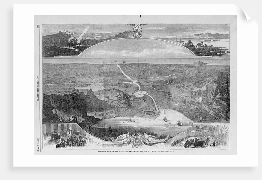 Birds-Eye View of the Suez Canal Magazine Illustration Published in Harper's Weekly by Anonymous