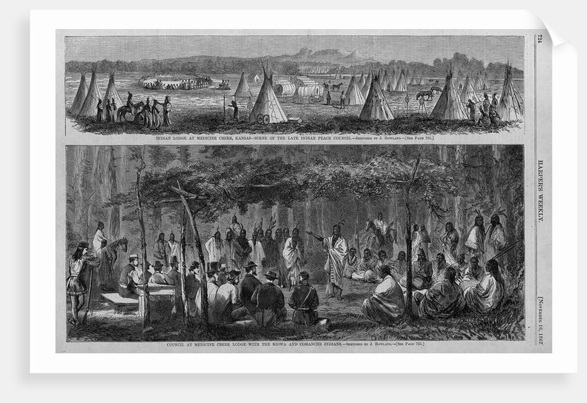 Indian lodge at Medicine Creek, Kansas - scene of the late indian peace council by J. How
