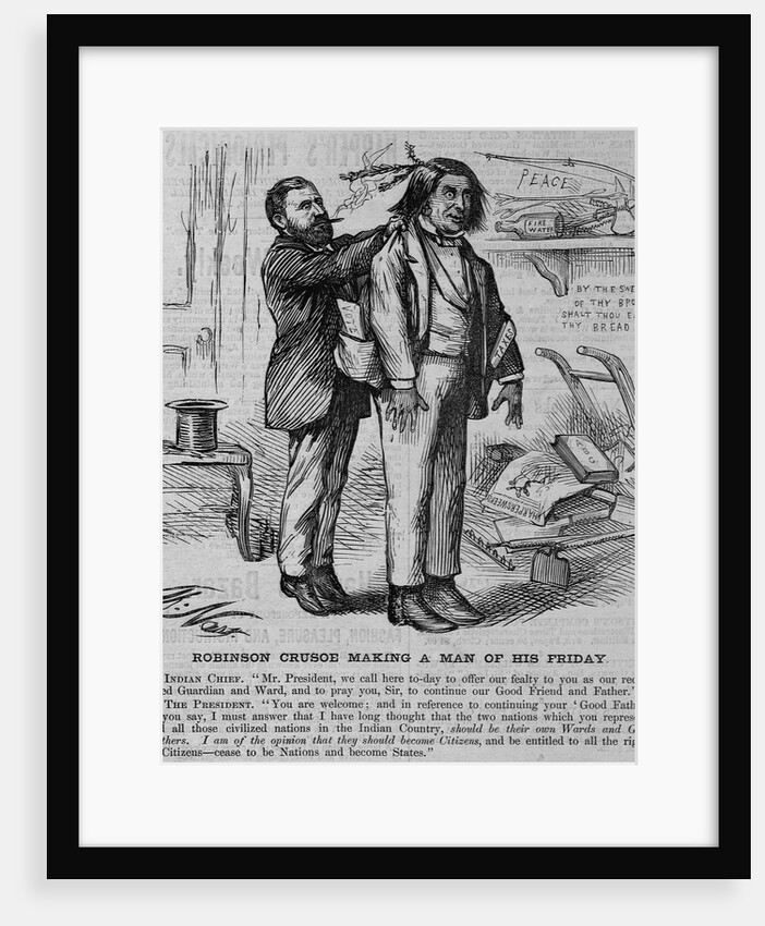 Robinson Crusoe making a man of his friday. Indian chief by Anonymous