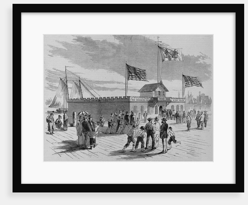 Free swimming baths, foot of fifth street, east river. From a sketch by Stanley Fox by Anonymous