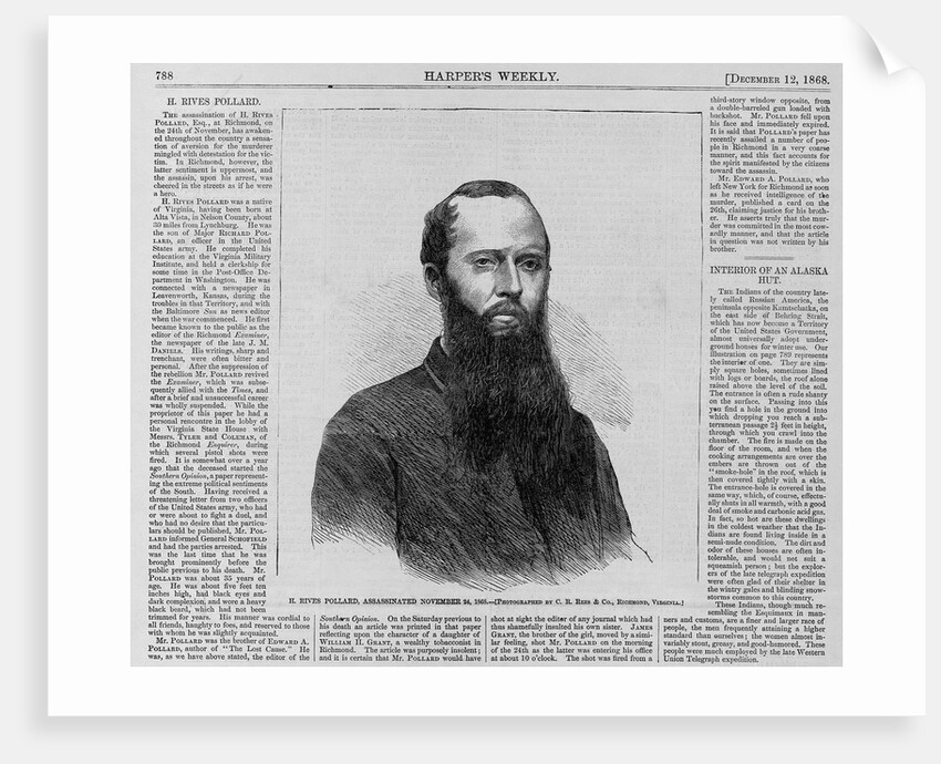 H. Rives Pollard, Assassinated November 24, 186 by C. R. Rees & Co