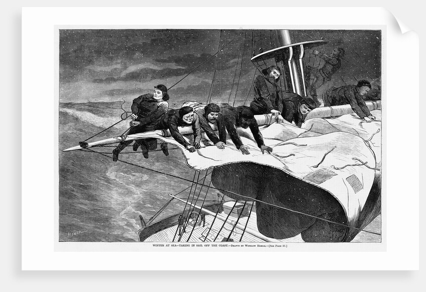Winter at Sea - Taking in Sail off the Coast by Anonymous