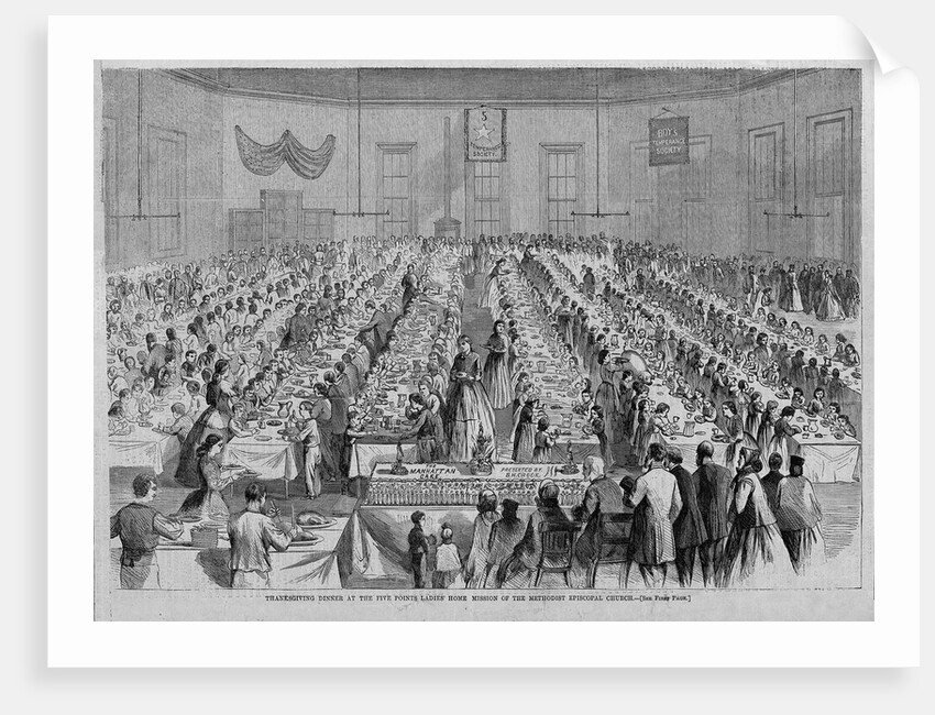 Magazine Illustration of Thanksgiving Dinner at the Five Points Ladies' Home Mission of the Methodist Episcopal Church by Anonymous
