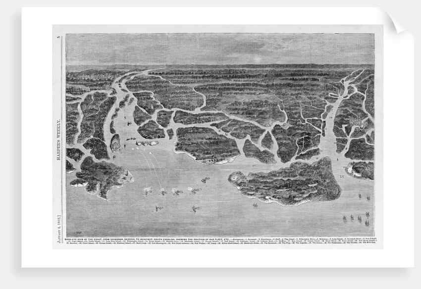 Bird-Eye View of the Coast, From Savannah, Georgia to Beaufort, South Carolina, Showing the Postitio by Anonymous
