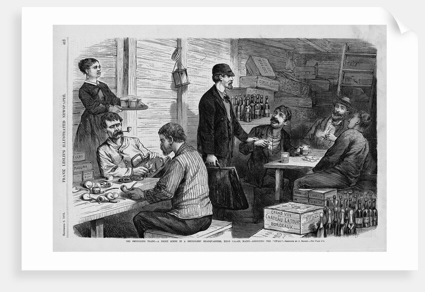 The Smuggling Trade - A Night Scene in a Smugglers' Headquarters, Near Calais, Maine-Assorting the "Swag" by Anonymous