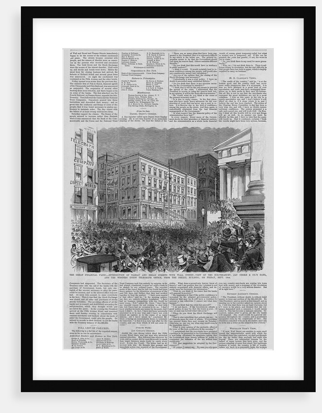 The Great Financial Panic - Intersection of Nassau and Broad Streets with Wall Street - View of the Sub-Treasury, Jay Cooke & Co.'s Bank, And the Wester by Anonymous