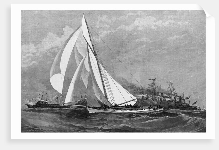 The first day's race for the "America's" Cup - The "Volunteer" running in from Sandy Hook by J.O. Davidson