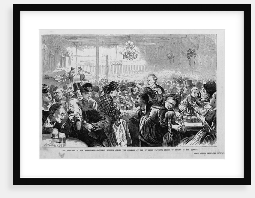 Newspaper Illustration Depicting Saturday Evening Among the Germans at One of their Favorite Places of Resort in the Bowery by Anonymous
