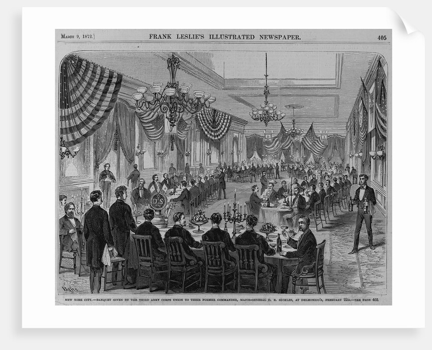 New York City - Banquet given by the Third Army Corps Union to their Former Commander, Major General D.E. Sicles, at Delmonico's, February 22nd. See by Anonymous