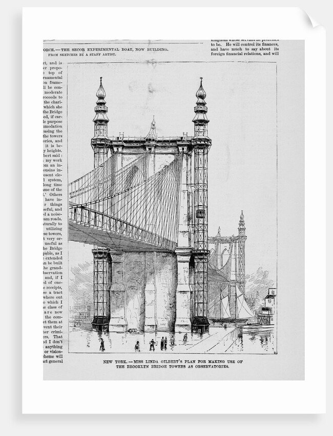 New York - Miss Linda Gilbert's plan for making use of the Brooklyn Bridge Towers as observatories by Anonymous