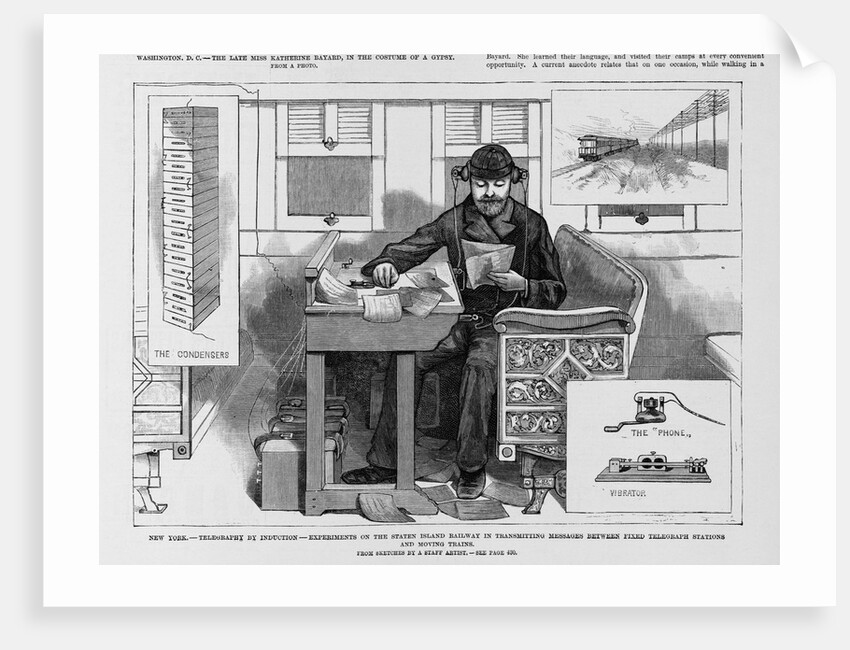 New York - Telegraphy by induction - experiments on the Staten Island Railway in transmitting messages between fixed telegraph stations and moving tra by Anonymous