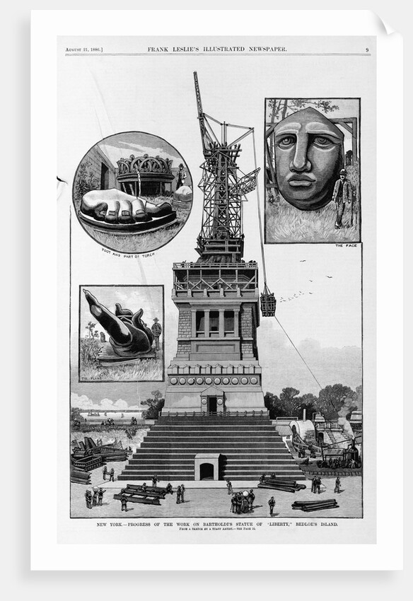 New York - progress of the work on Bartholdi's Statue of "Liberty," Bedloe's Island. From a sketch by a staff artist by Anonymous