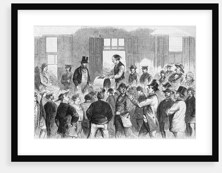 Illustration of Men Watching Names Being Selected for the Draft by Anonymous