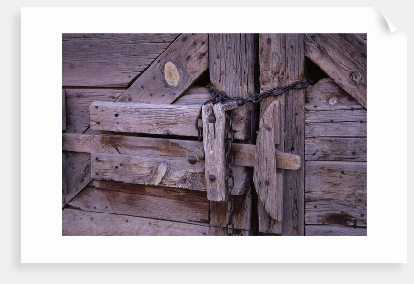 Chains and Lock on Weathered Barn Door by Anonymous