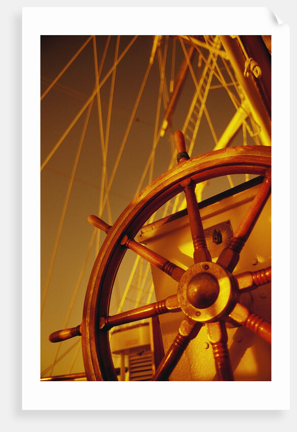 Wooden Steering Wheel on Sailboat by Anonymous