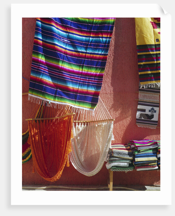 Hammocks and Serapes on Display in Market by Anonymous