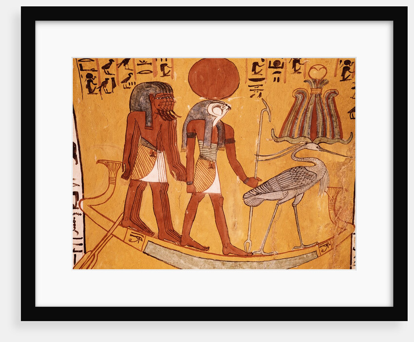 Mural Painting of Re-Harakhty in the Solar Boat Next to the Sacred Ibis by Anonymous