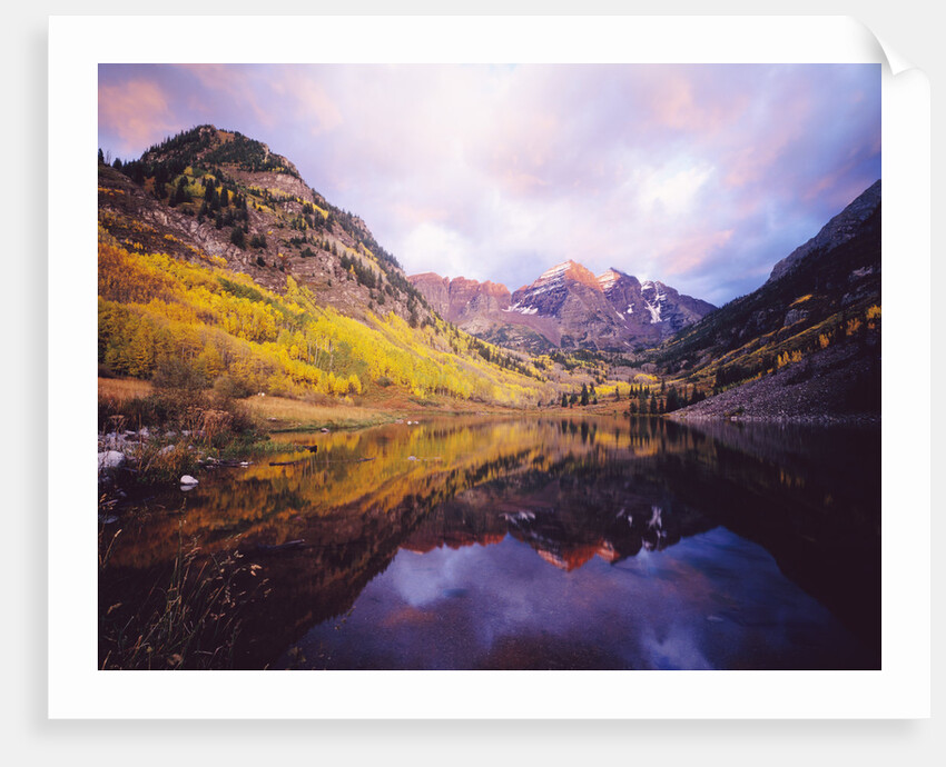 Autumn Trees Encircling Mountain Lake at Dawn by Anonymous