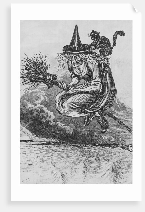 Engraving of a Witch Flying on a Broomstick by Anonymous