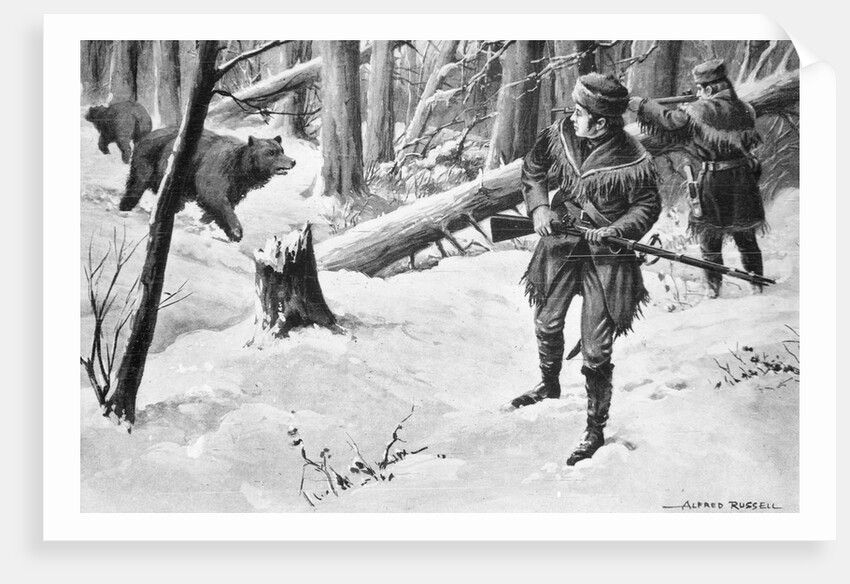 Painting of Lewis and Clark Attacked by Bears by Alfred Russell