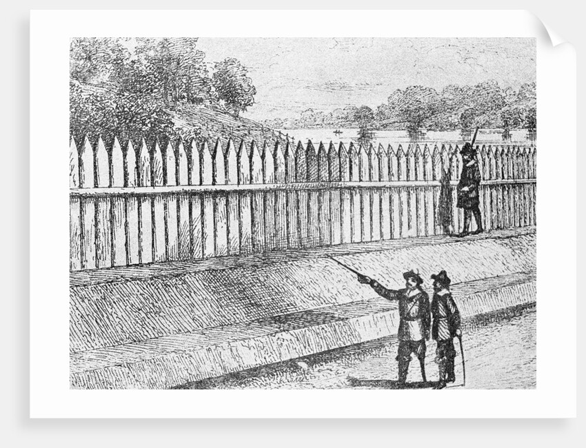Illustration of Wooden Wall in Colonial New York by Anonymous