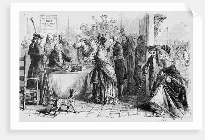 Woodcut of Women Casting Votes in New Jersey by Anonymous