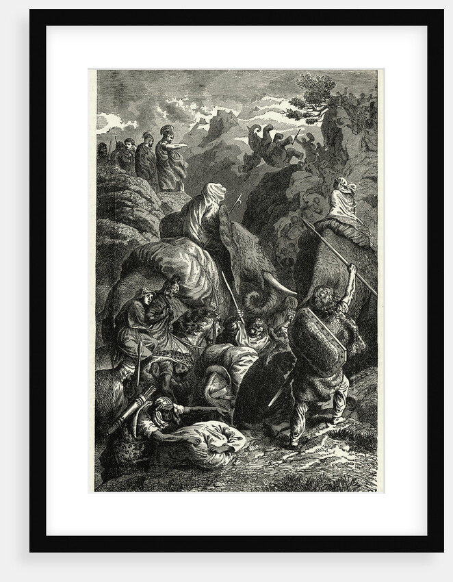 Engraving of Hannibal Crossing the Alps by H. Leutemann